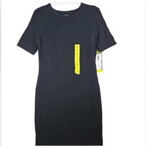 Mario Serrani Italy Women's Textured Knit Dress Small Solid Black Ribbed Knit